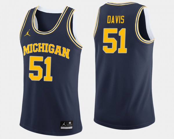 University of Michigan #51 For Men's Austin Davis Jersey Navy Stitch College Basketball
